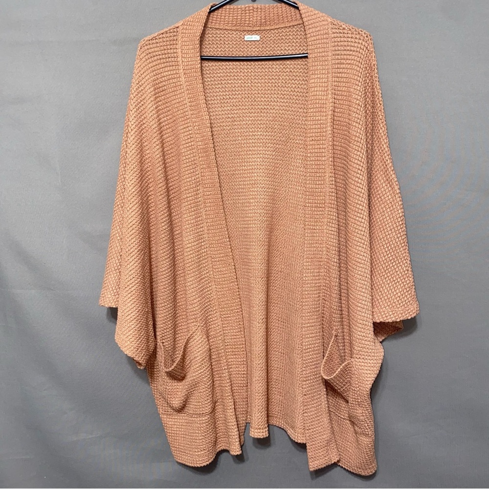 Aerie Cardigan Waffle Knit Open Front Tan Sweater With Pockets